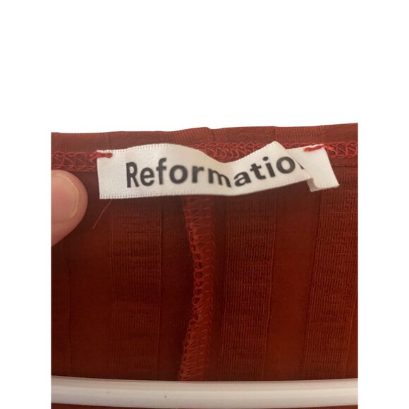 Reformation Rust Orange Ribbed Long-Sleeve Midi Dress Size XS Tencel & Spandex B - Picture 2 of 4